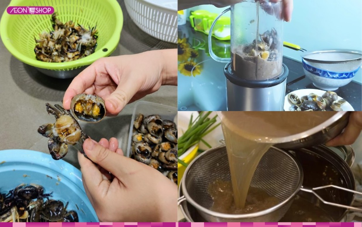 Sơ chế cua đồng nấu bún riêu