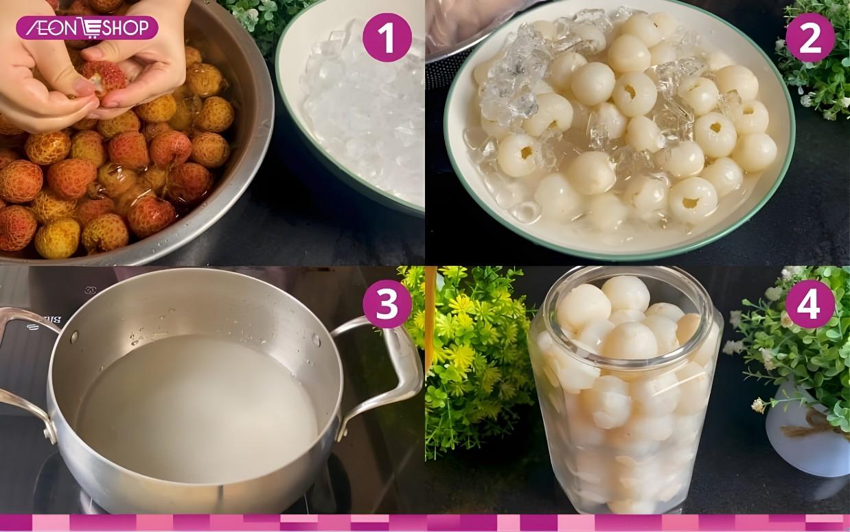 Các bước làm vải ngâm để pha chế trà vải