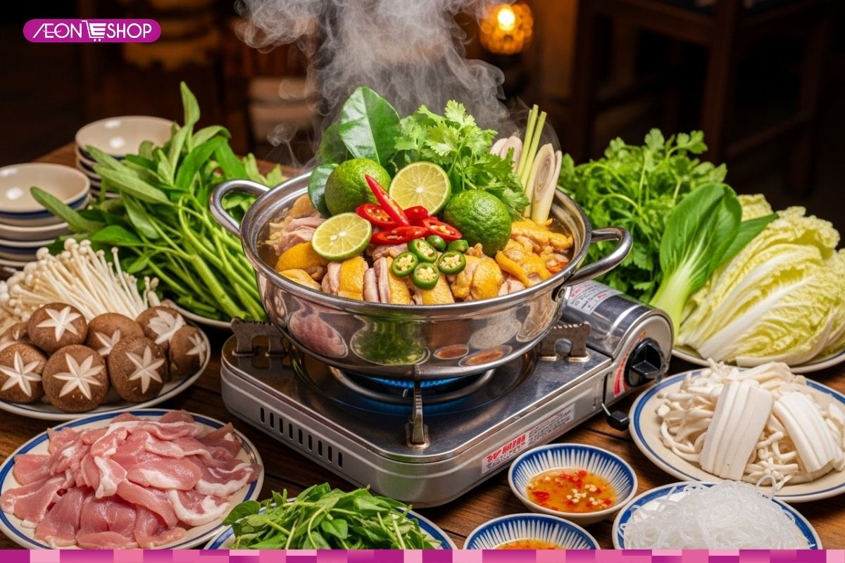 Thành phẩm lẩu gà chanh ớt