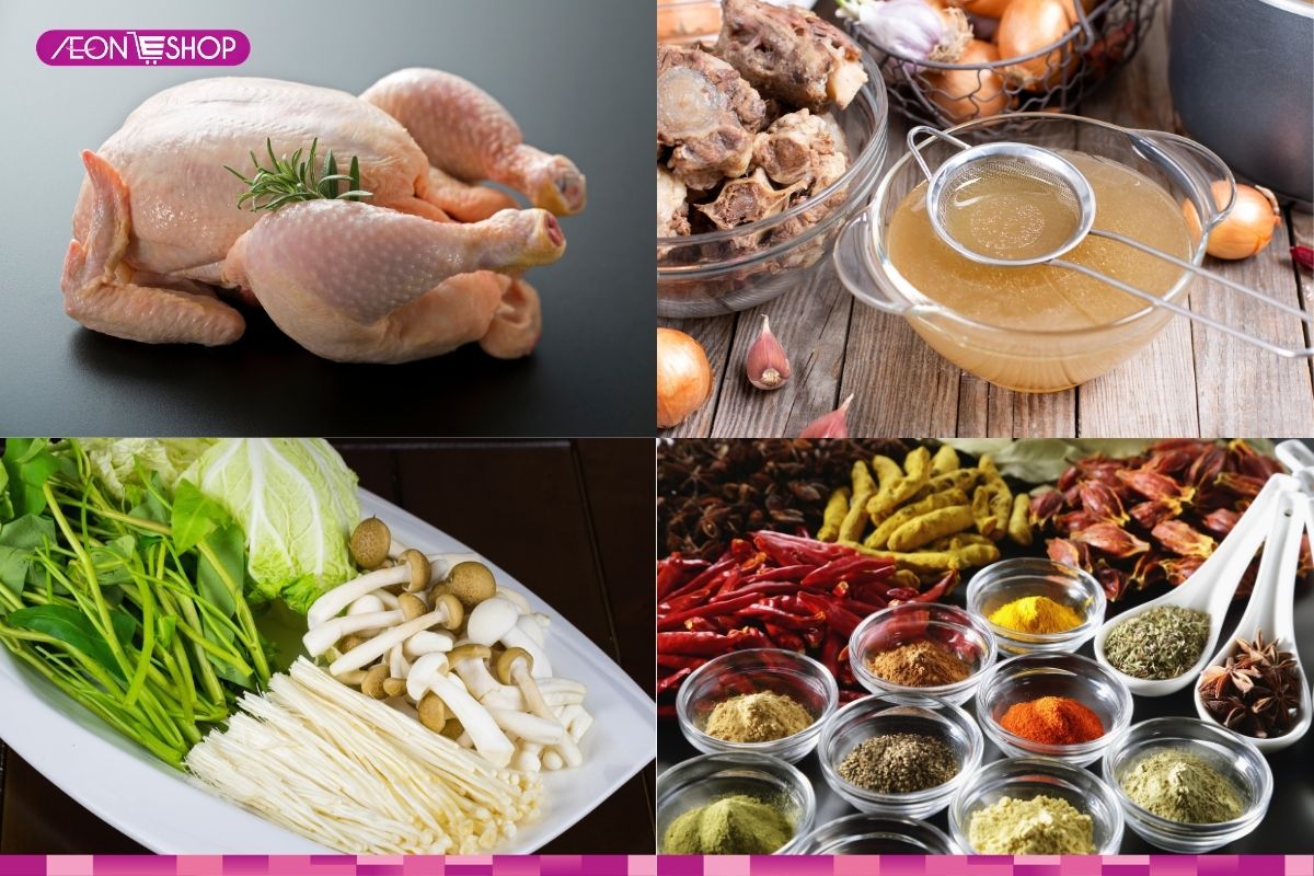 Nguyên liệu nấu lẩu gà nấm chua cay