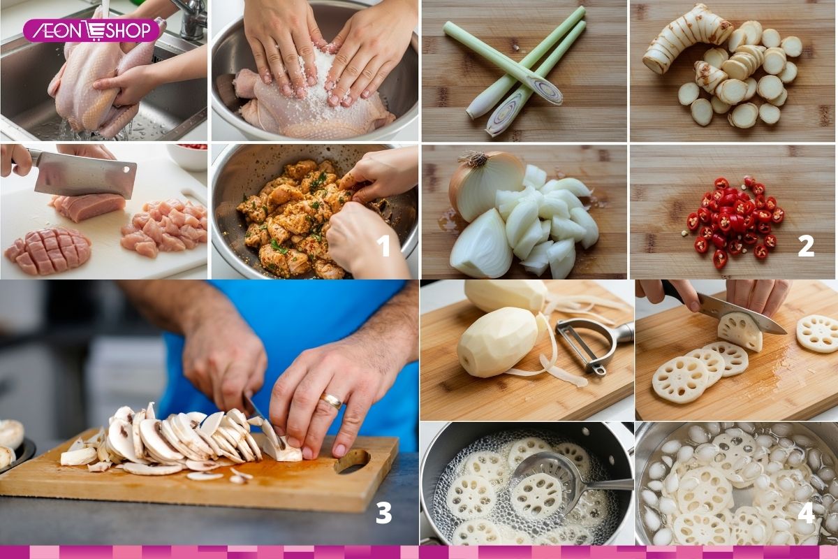 Sơ chế nguyên liệu nấu lẩu nấm chua cay