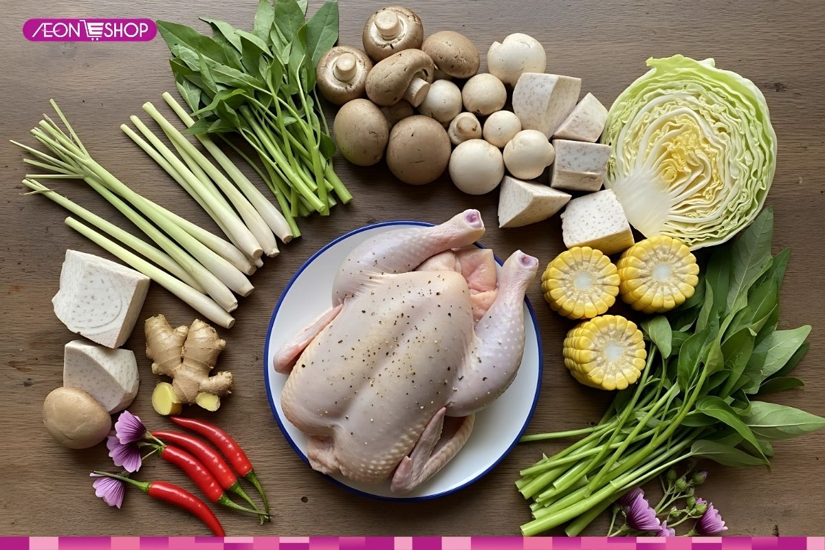 Nguyên liệu nấu lẩu gà hầm sả