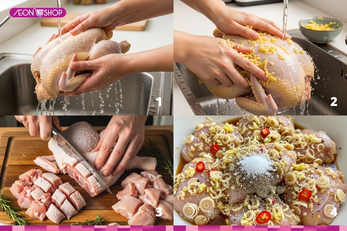 Sơ chế và ướp gà