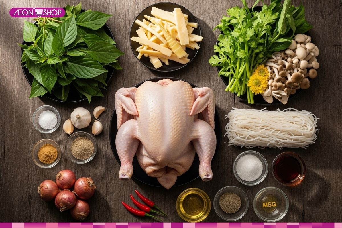 Nguyên liệu nấu lẩu gà lá é