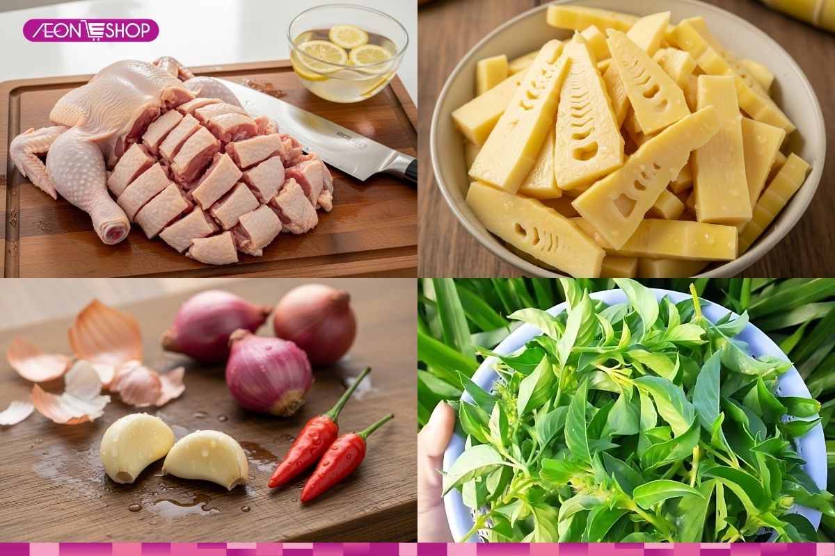 Sơ chế nguyên liệu nấu lẩu gà lá é