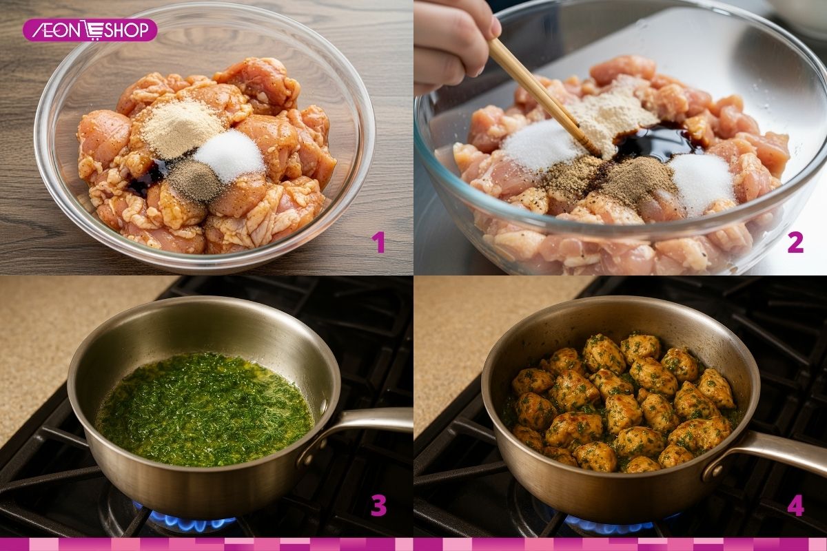 Ướp và xào sơ thịt gà làm lẩu