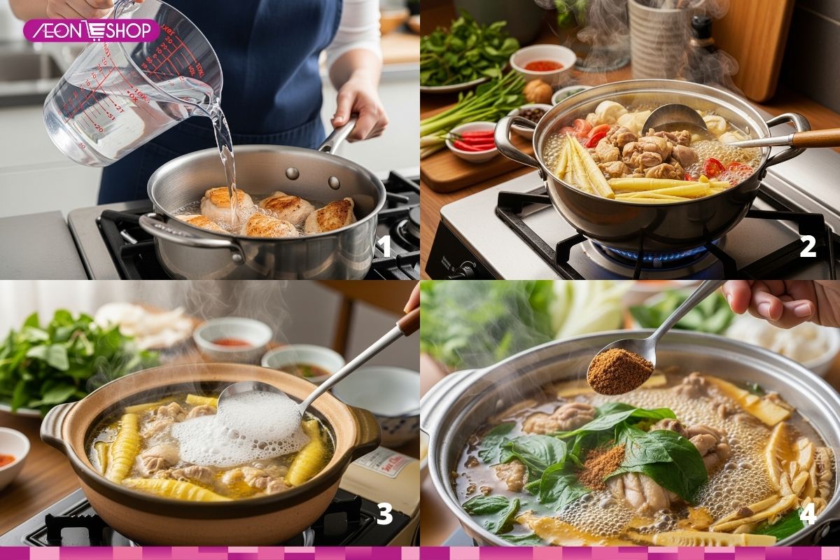 Nấu nước lẩu gà lá é