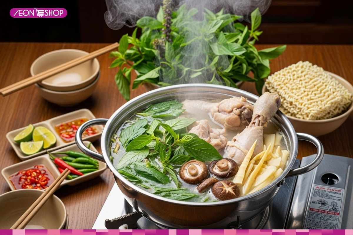 Hoàn thiện và thưởng thức lẩu gà lá é