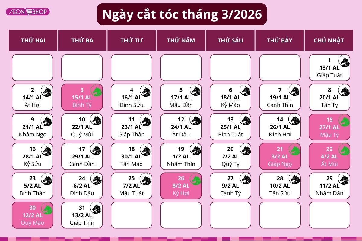 Lịch cắt tóc tháng 3/2026: “F5” diện mạo mới sau Tết