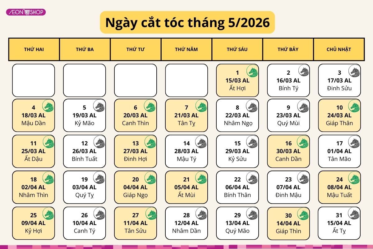 Lịch cắt tóc tháng 5 năm 2026: Ngày tốt rước may mắn, tài lộc