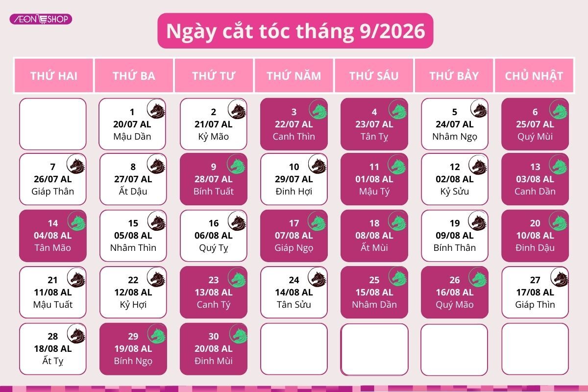 Lịch cắt tóc tháng 9 năm 2026: Thu hút tài lộc và may mắn